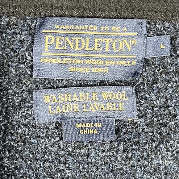 Pendleton Sweater Mens L Washable Wool Shetland Knit Laine Lavable Zip BlueGray - Picture 6 of 11